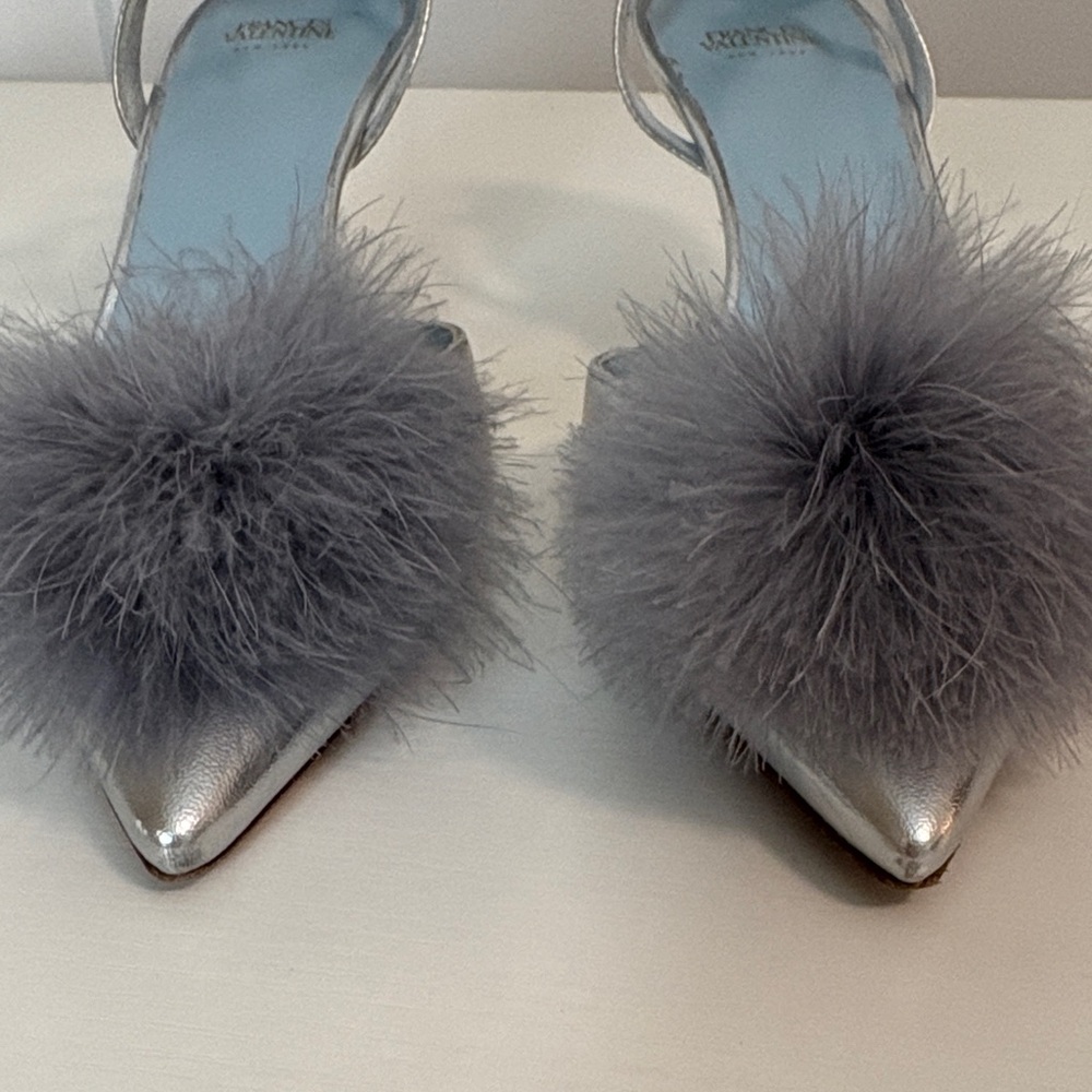 Frances Valentine Willow Mink Fluffy Pom Pom Heels - Picture 7 of 8